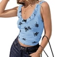 thumbnail image 3 of Summer Floral Print Sleeveless Women Slim Fit Ruffle Tank Tops, 3 of 6