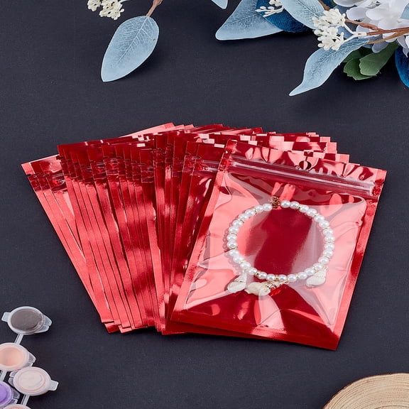 50Pcs Red Plastic Zip Lock Bags Resealable Packaging Bags Self Seal Packaging Pouch for Business Supplies Party Favor Food