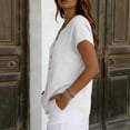 thumbnail image 4 of Linen Shirts for Women Short Sleeve V Neck Button Down Loose Gauze Blouses, 2XL, 4 of 7