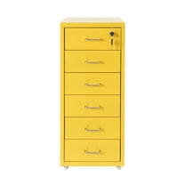 Bright Yellow 6-Drawer File Cabinet - Locking Mobile Storage Organizer (11"x16"x27") - Heavy-Duty Steel w/Wheels for Office/Home