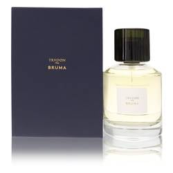 bruma eau de parfum spray por maison trudon frasco cilíndrico de vidrio claro con líquido amarillo pálido y tapa negra estriada, caja rectangular azul marino con texto dorado; perfume de casa con notas según ficha: galbanum, lavanda, durazno y pimienta negra.