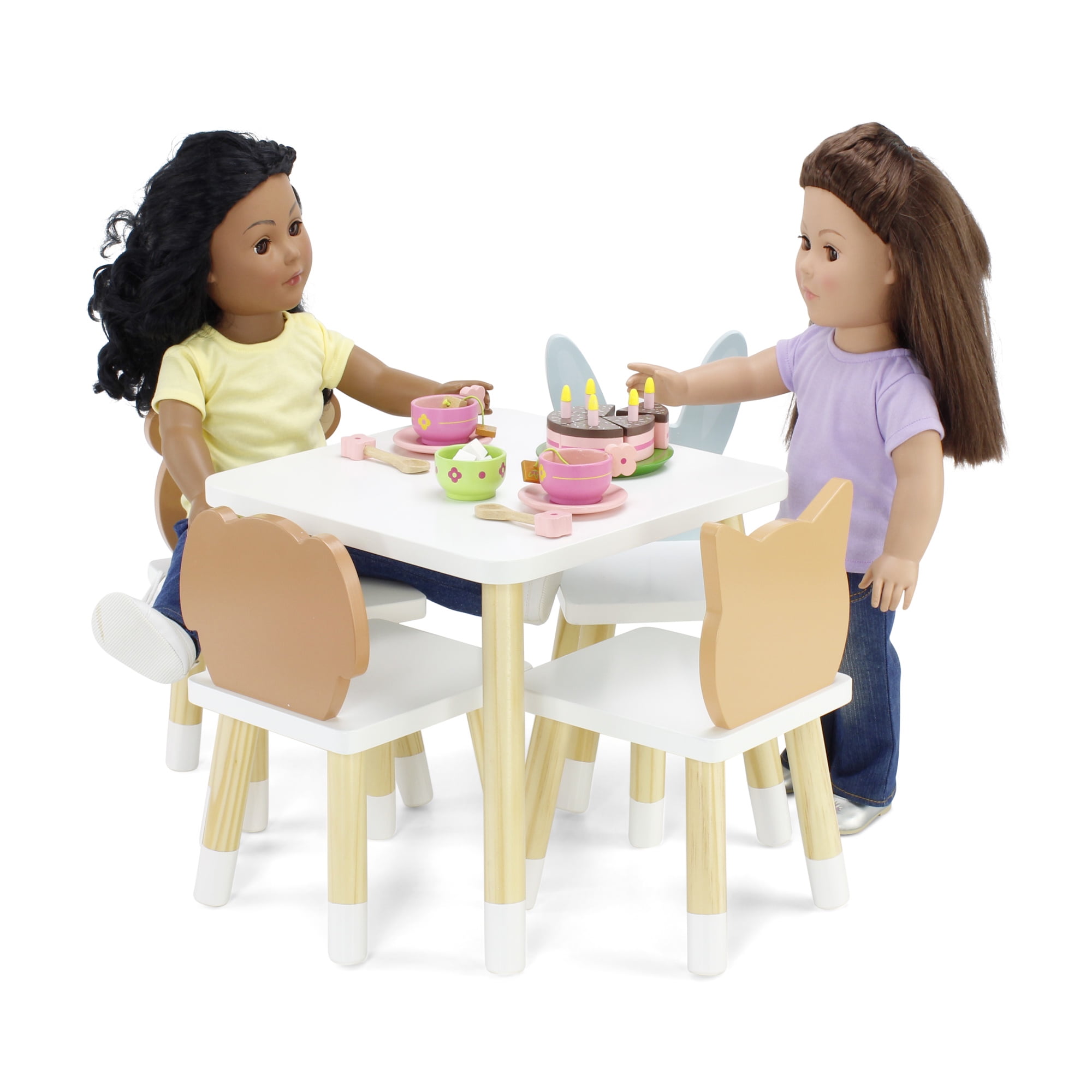 Emily Rose 18 Inch Doll Wooden Kitchen Table and 4 Chair Dining Set Adorable Animals Theme | 18-in Doll Furniture Accessory - Compatible with American Girl Dolls