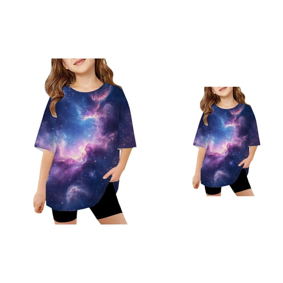 Kids Boys Girls Galaxy Print Short Sleeve T-Shirt Loose Fit Casual Graphic Tee for Children Youth – Comfortable Top Neon Colors Animal Print 4–16 Years
