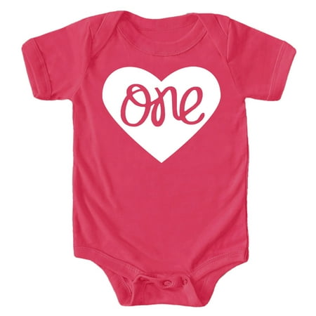 

Baby Girls First Birthday Bodysuit One Inside Heart Design 1st Birthday Outfit Vintage Hot Pink Bodysuit 18 Months