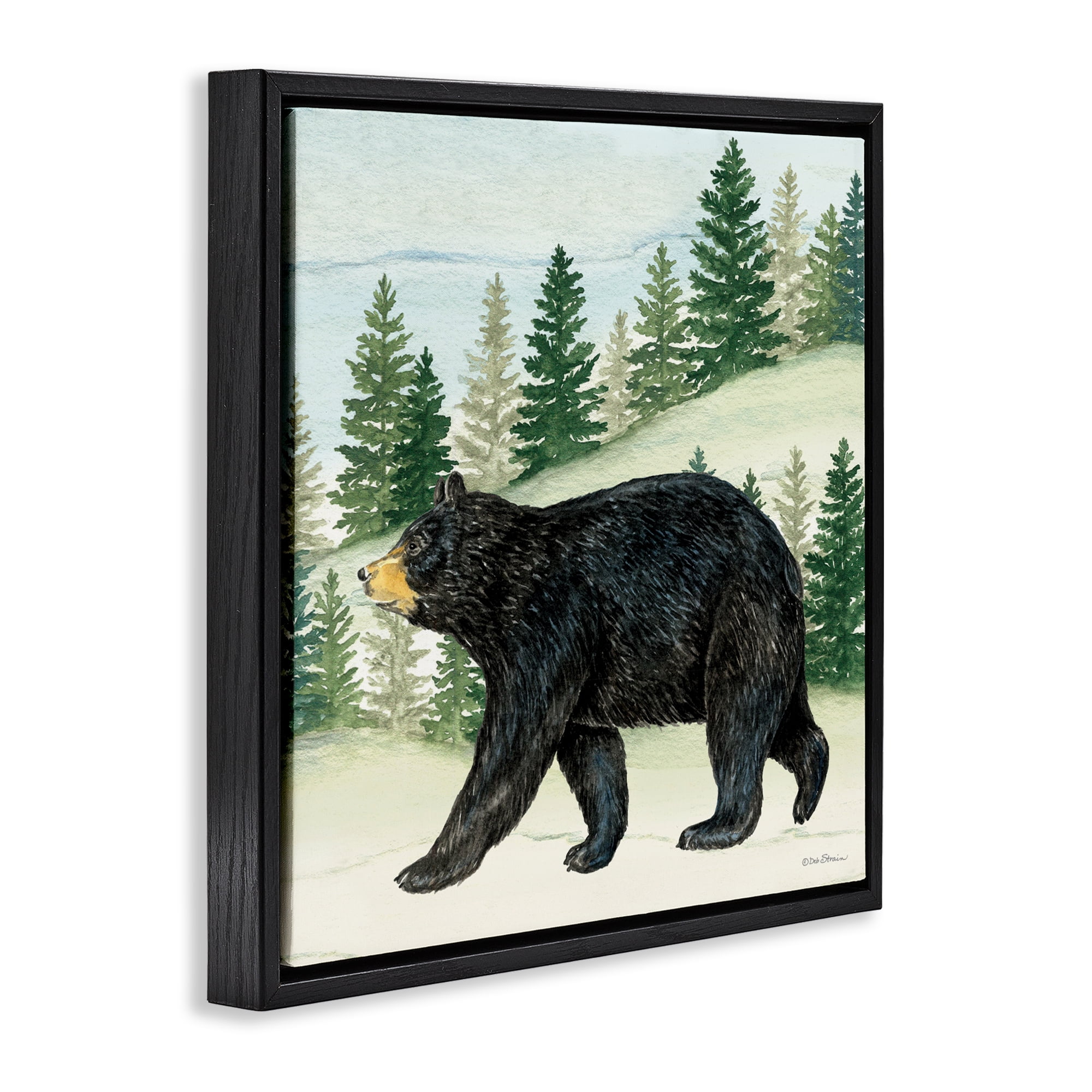 Stupell Industries Black Bear In Woods Black Framed Floater Canvas Wall Art, design by Deb Strain