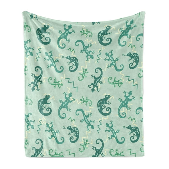 Reptile Soft Flannel Fleece Throw Blanket, Exotic Lizards Chameleons Leaping Illustration Nature Reptiles Kids Nursery, Cozy Plush for Indoor and Outdoor Use, 70" x 90", Green Mint, by Ambesonne