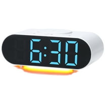 REGALWOVEN Oval Alarm Clock with Nightlight, Dimmable, 12/24H,USB Port, Wireless Charging, Decorate for Bedroom 7.1 x 3.1 x 2.4 inch Blue
