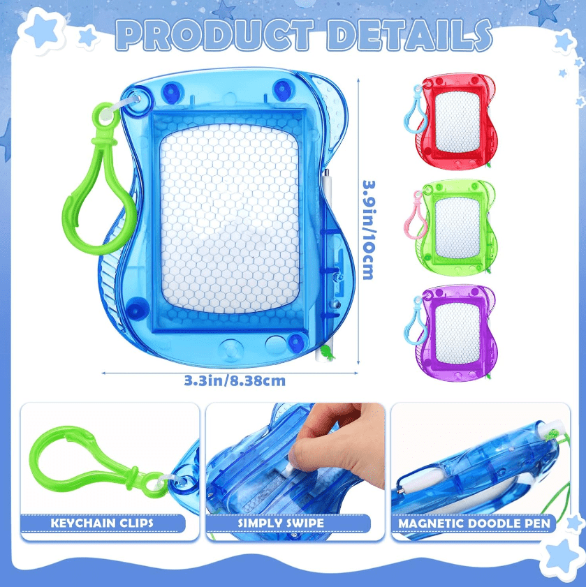 RuWeoMaa Mini Magnetic Drawing Boards with Keychain 18pcs - Erasable Doodle & Sketch Pads for Youngsters, Ideal for Backpacks,Party Favors & Goodie Bag Fillers,Assorted Colors, Perfect Gifts for Kids
