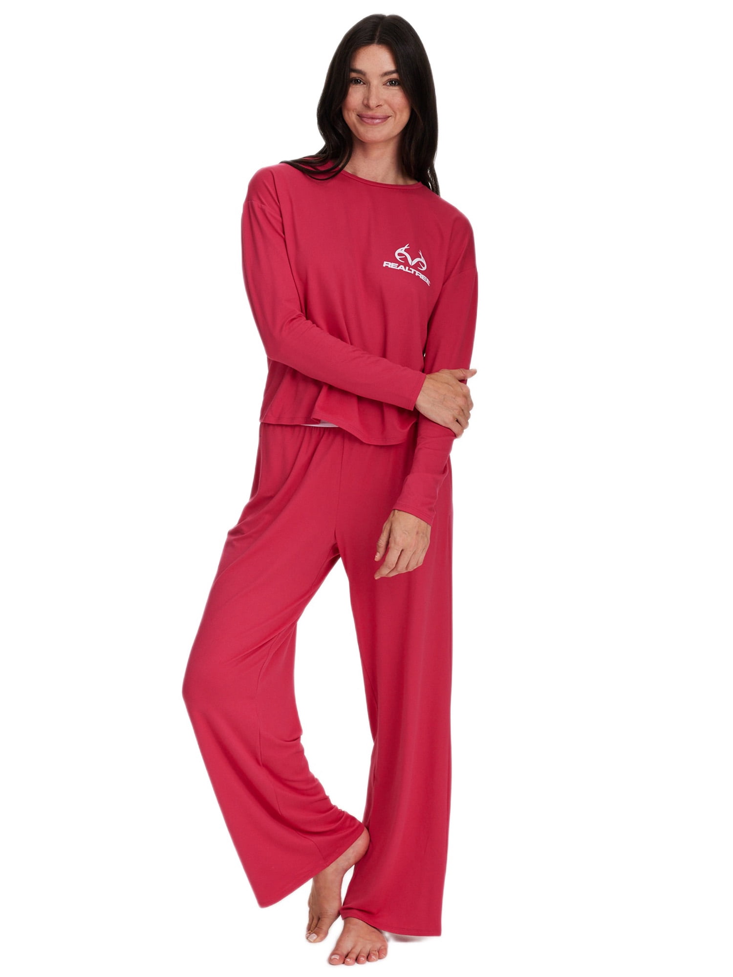 REALTREE Women's & Women's Plus Long Sleeve Comfy Wide Leg Pant Pant Pajama Lounge Sleep Set, 2-Piece, Sizes S-3XL