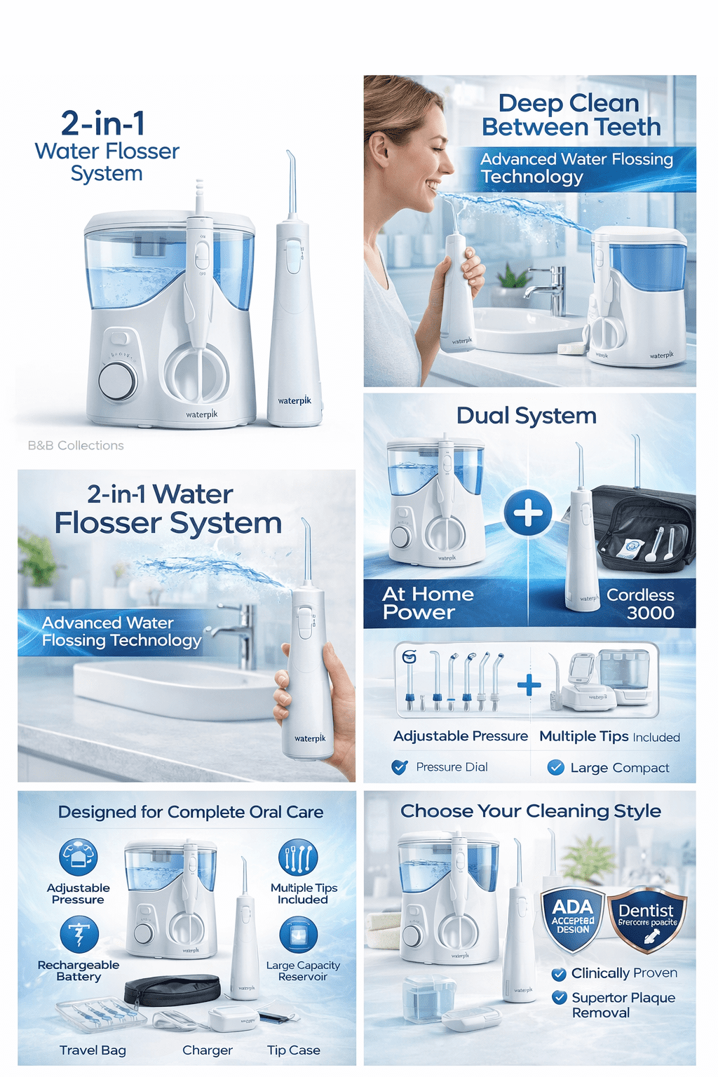 Waterpik Cordless Enhance 3000 + Ultra Plus Water Flosser Combo | Electric Dental Irrigator Set with Multiple Tips, Adjustable Pressure, Portable & Countertop Oral Care System