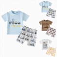 thumbnail image 4 of TOWED22 Baby Boy Toddler Clothes 2pcs Round Neck Short Sleeve Top Cargo Shorts Dinosaur Truck Print Summer Outfits(White,12-18 M), 4 of 4