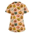 thumbnail image 3 of HAJWOH Womens Halloween Scrubs Short Sleeve Working Uniform Novelty Pumpkin Bat Ghost Spider Witch Print Medical Scrub Trendy Vneck Scurb Tops Pink M, 3 of 3