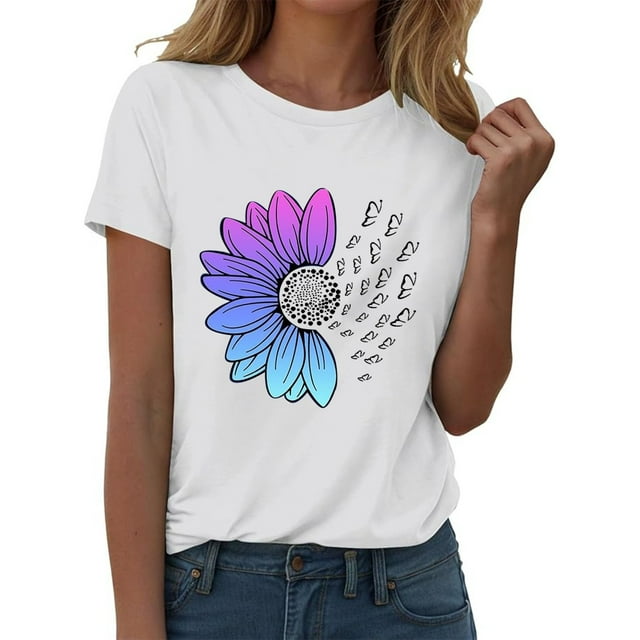 UANWENN T-Shirt à Manches Courtes Col Rond Imprimé Élégant pour Femmes Tenue Décontractée Confortable Quotidienne Tee Polyvalent pour Toutes les Saisons Chemises de Compression Femmes Manches Longues Tee-Shirt Rayé pour Femmes
