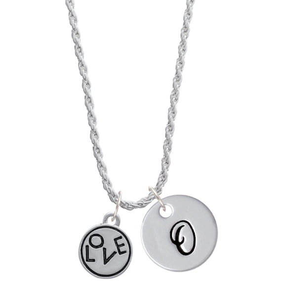 Delight Jewelry Silvertone Love in Circle Silvertone Script Initial Disc - O - Charm Necklace, 20"+3"
