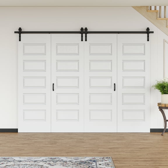 112" X 84" Double 5 Lattice Shapes Bi-Fold Barn Door With Installation Hardware Kit