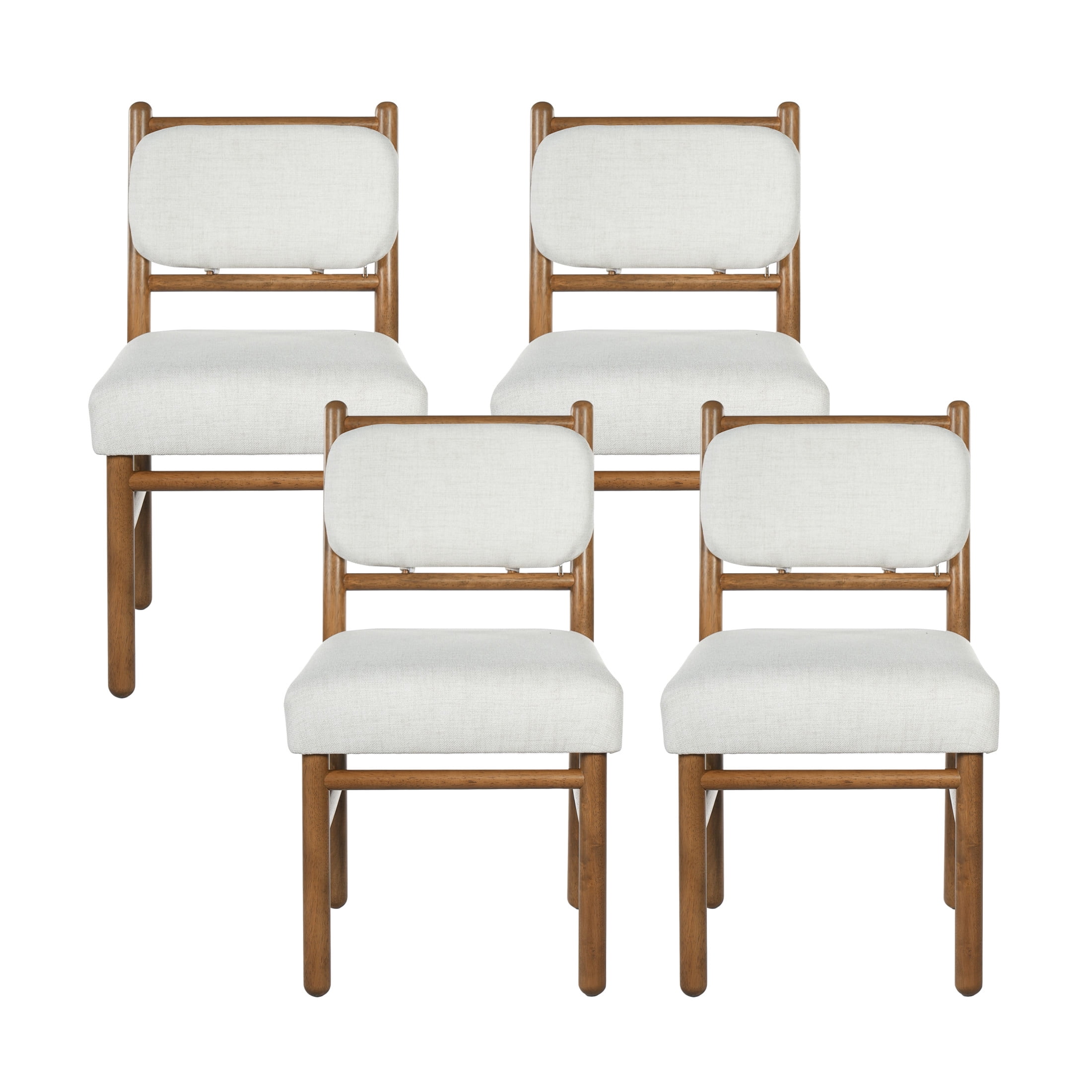 Christopher Knight Home Modern Armless Upholstered Dining Side Chairs, Wood Frame, Dark Walnut+Beige, Set of 4