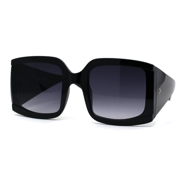 Womens Thick Temple Rectangular Butterfly Designer Sunglasses Black Smoke