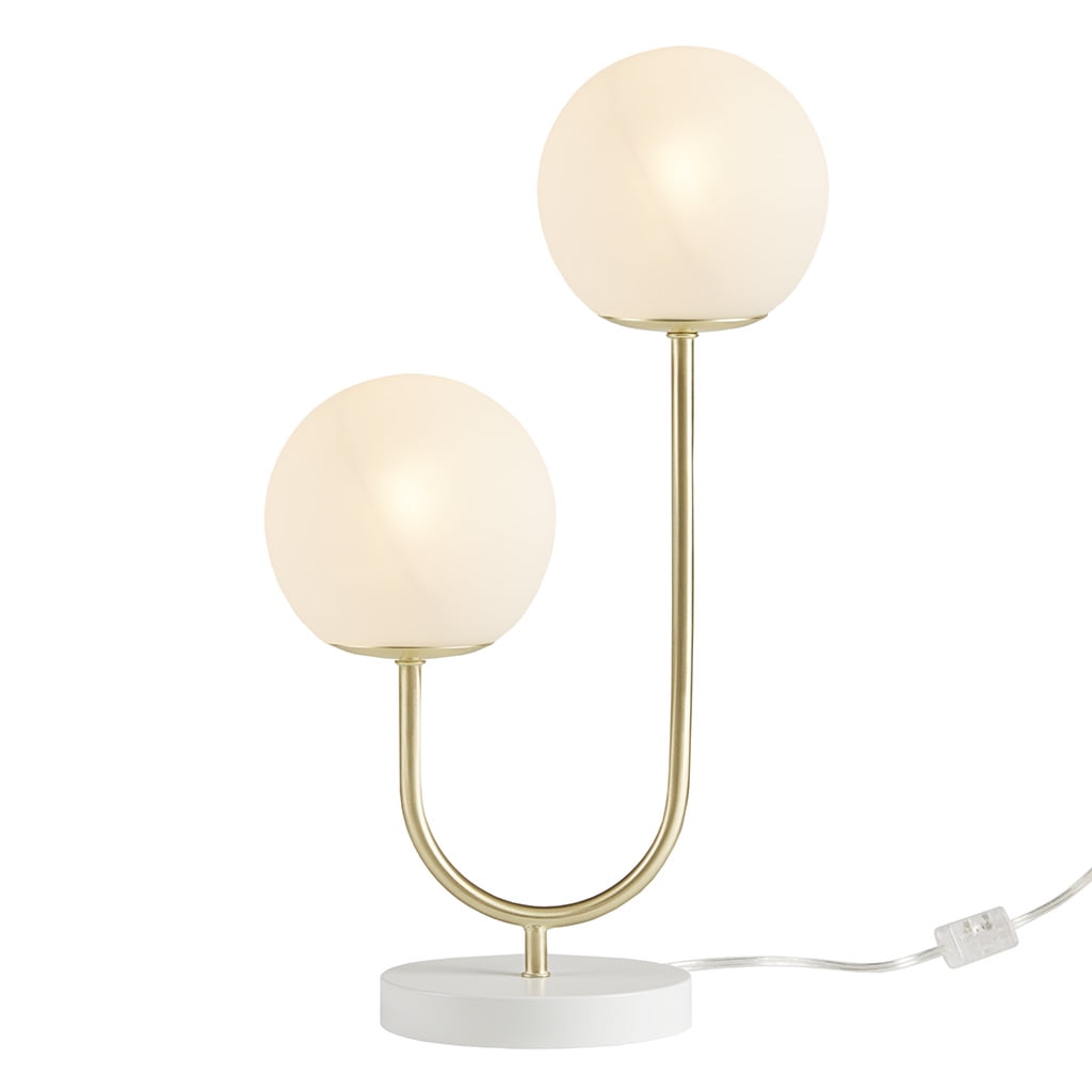 Noaman Metal 2-Light Globe Table Lamp, 20" Height Gold & White Modern Desk Lamp with Frosted Glass Shades, 60in Cord for Bedroom/Living Room