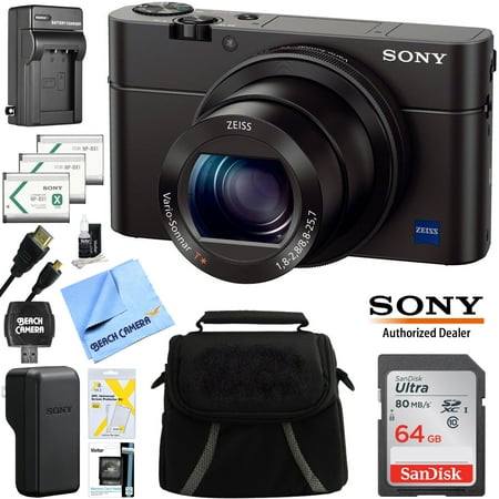 Sony Cyber-shot DSC-RX100M3 III Mark 3 20.2 MP Compact Digital Camera with F1.8 Zeiss Vario-Sonnar T* 24-70mm Lens Bundle with 64GB Card 2 Spare Batteries Rapid Charger Case and