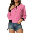 thumbnail image 1 of INSPIRE CHIC Veste pour Femme Col Montant Manches Longues Fermeture Éclair Poche à Rabat Blouson Bomber L Rose Vif, 1 of 6