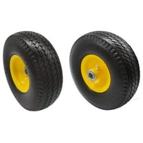 4.10/3.50-4"" Flat Free Tire and Wheel, 10"" Solid Tire with 3/4"" Axle Bore Hole, 2.2"" Offset Hub for Hand Truck Garden Wagon Cart Trolley Dolly Lawn Mover Replacement Tire, Black