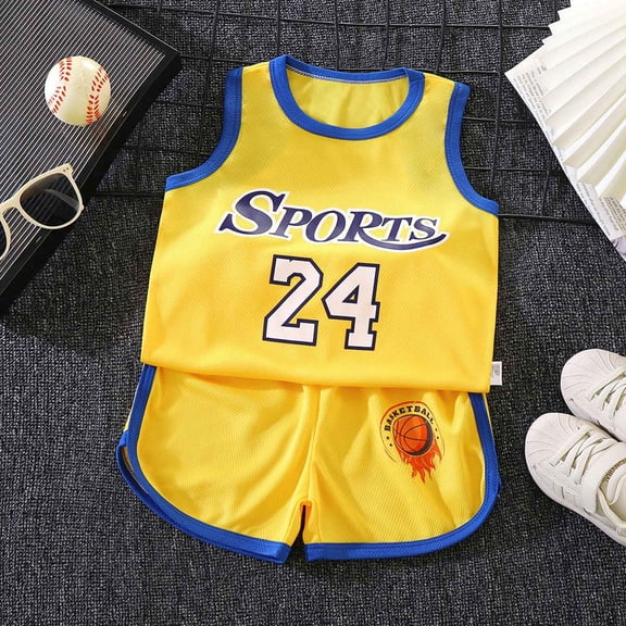 Kids Basketball Set for Boys Girls Summer Sports Mesh Vest Shorts Outfit Ages 1-11 Years Youth Athletic Team Scrimmage Tank Top, 5-6 Years, Yellow