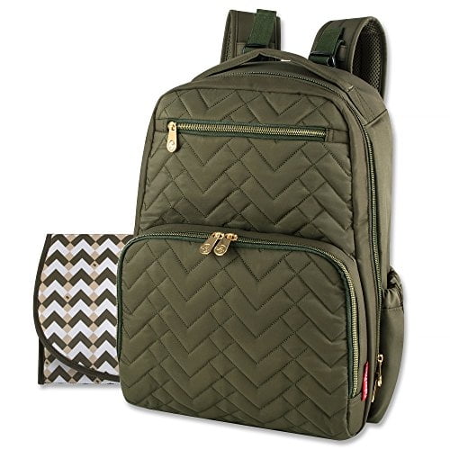 Mochila Pañalera Baby Essentials Fishe Con Bolsillos Para Celular Y Tablet Y Clips Para Cochecito Olive