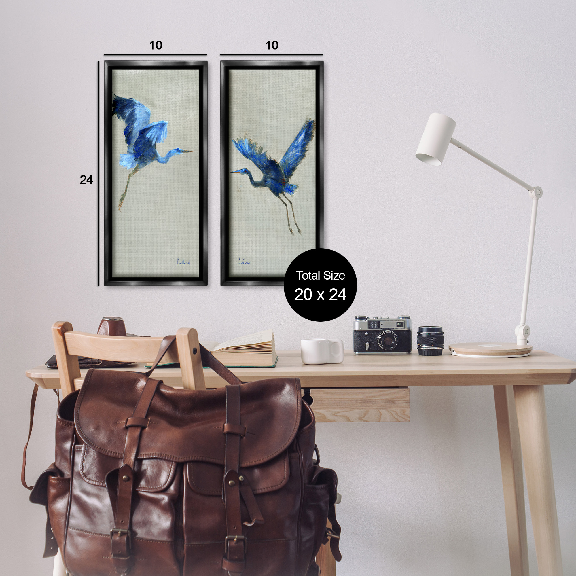 Stupell Industries Expressive Flying Cranes Abstract Birds Animals & Insects Painting Black Floater Framed Canvas Art Print Wall Art, 11 x 25, Set of 2