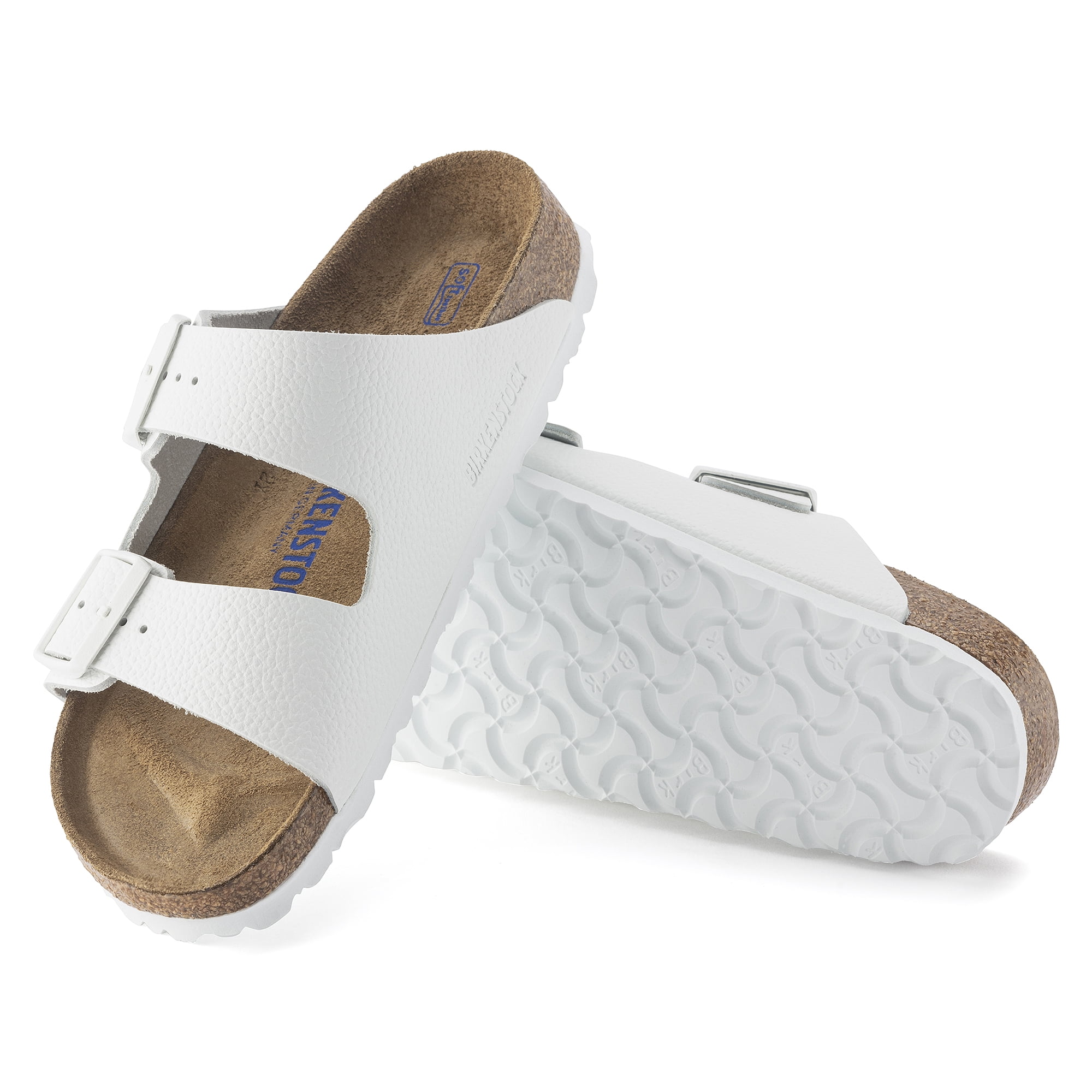 Birkenstock Arizona Soft Footbed White Leather Sandals – Unisex Two-Strap Slides with Contoured Cork-Latex Footbed Support