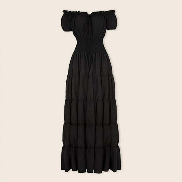Vestido largo estilo renacentista medieval con hombros descubiertos para mujer traje de vacaciones