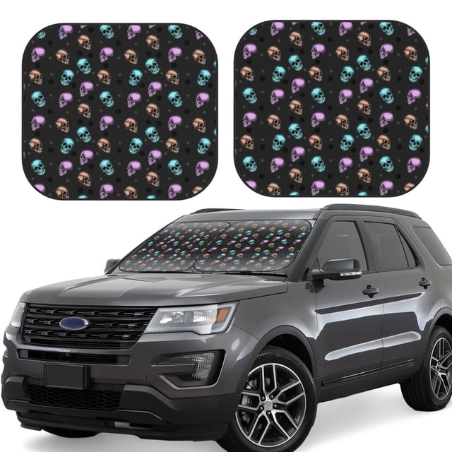 Saiise purple cyan brown Skull for Foldable Car Sun Shades (2-Pack) Offer Sun Protection with an Easy-fold Design for Convenient Windshield Shading-Large