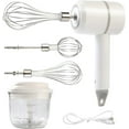 thumbnail image 1 of Hand Mixer Electric Garlic Chopper Egg Beater White, Cordless Handheld Food Processor with 300ML Glass Container, 3 Speed Adjustable, USB Rechargeable, 1 of 5
