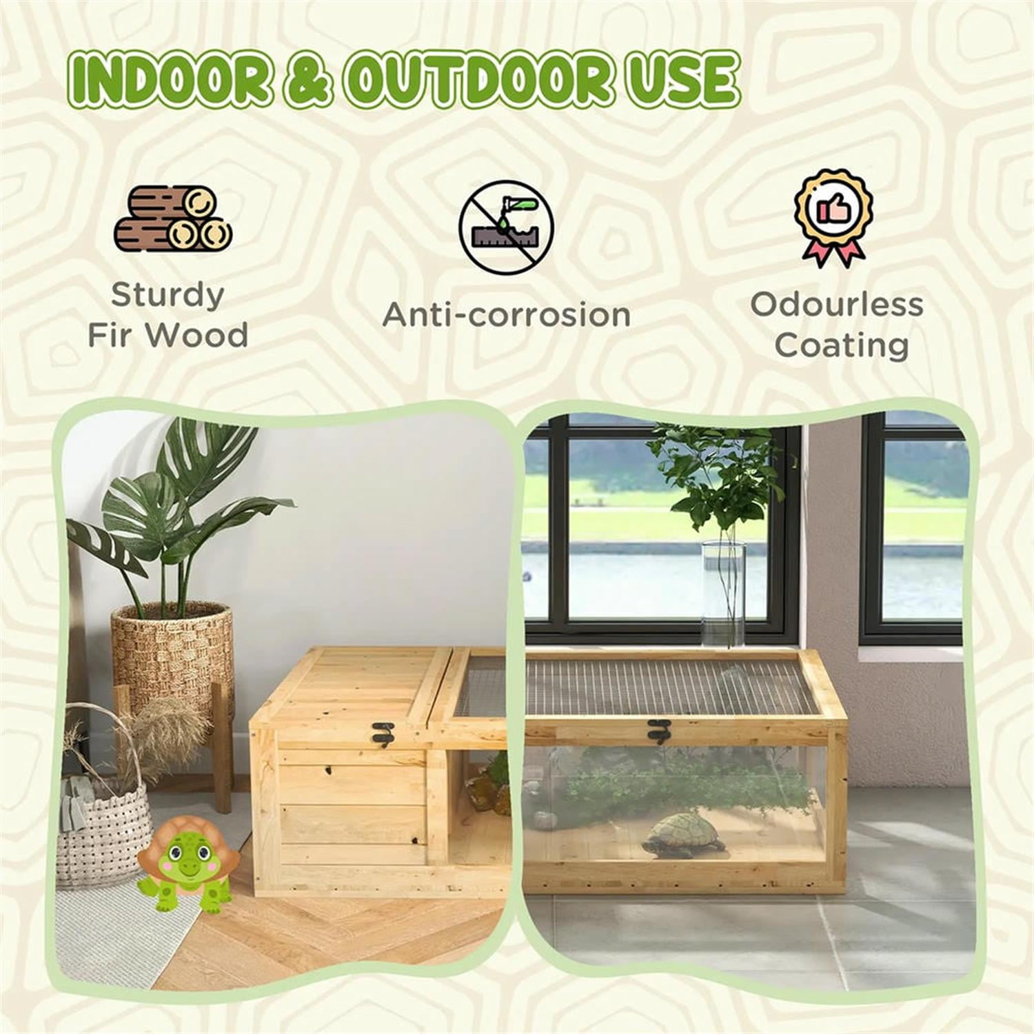 resenkos 35" Wooden Tortoise House with Top Access, Reptile Cage Enclosure for Turtles, Lizards, Snakes, Small Animal Habitats, Beige