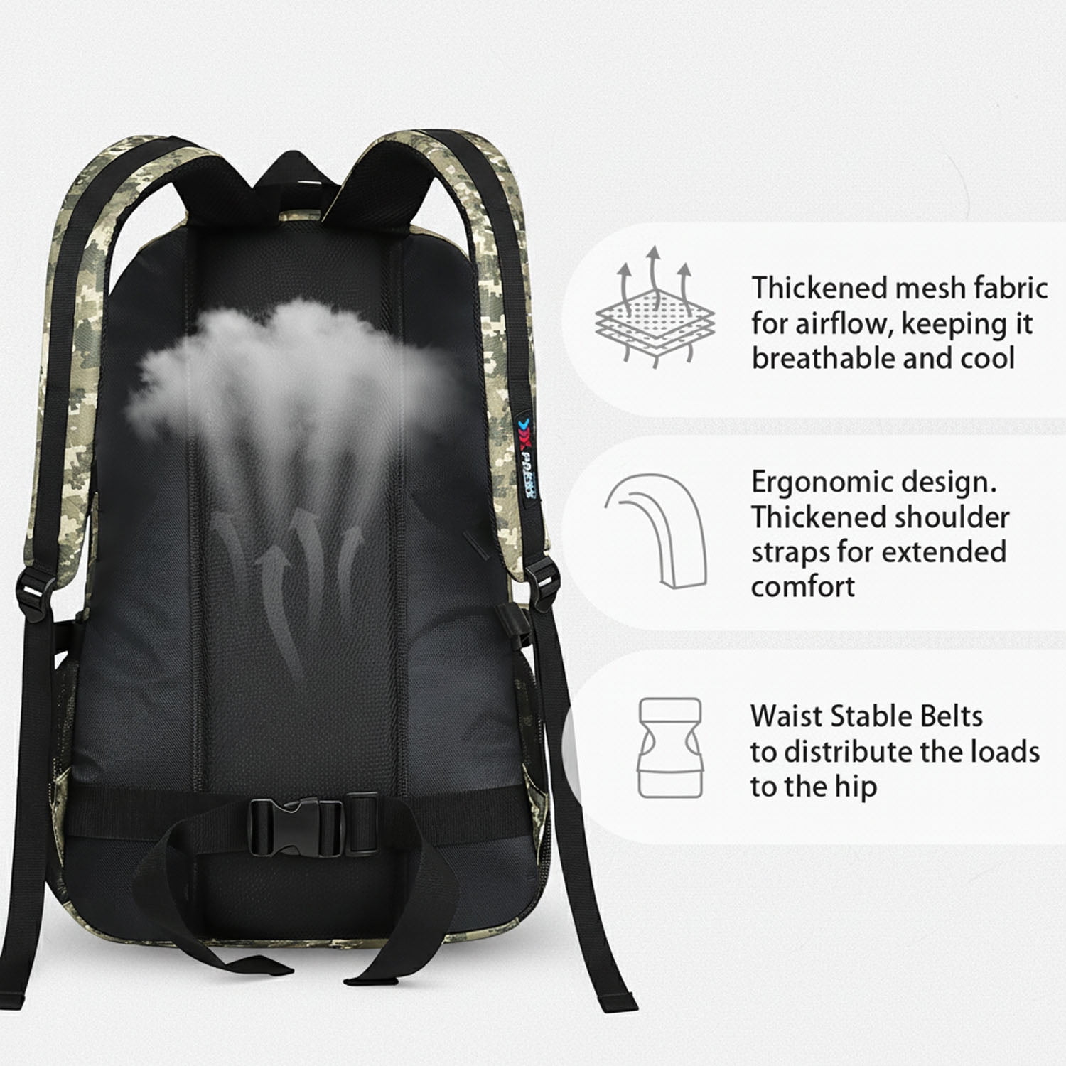 New York Xpress Camo Backpack for Adults 40L Multi-Pocket Backpack for Travel Work Hiking, Light Khaki - BP8023