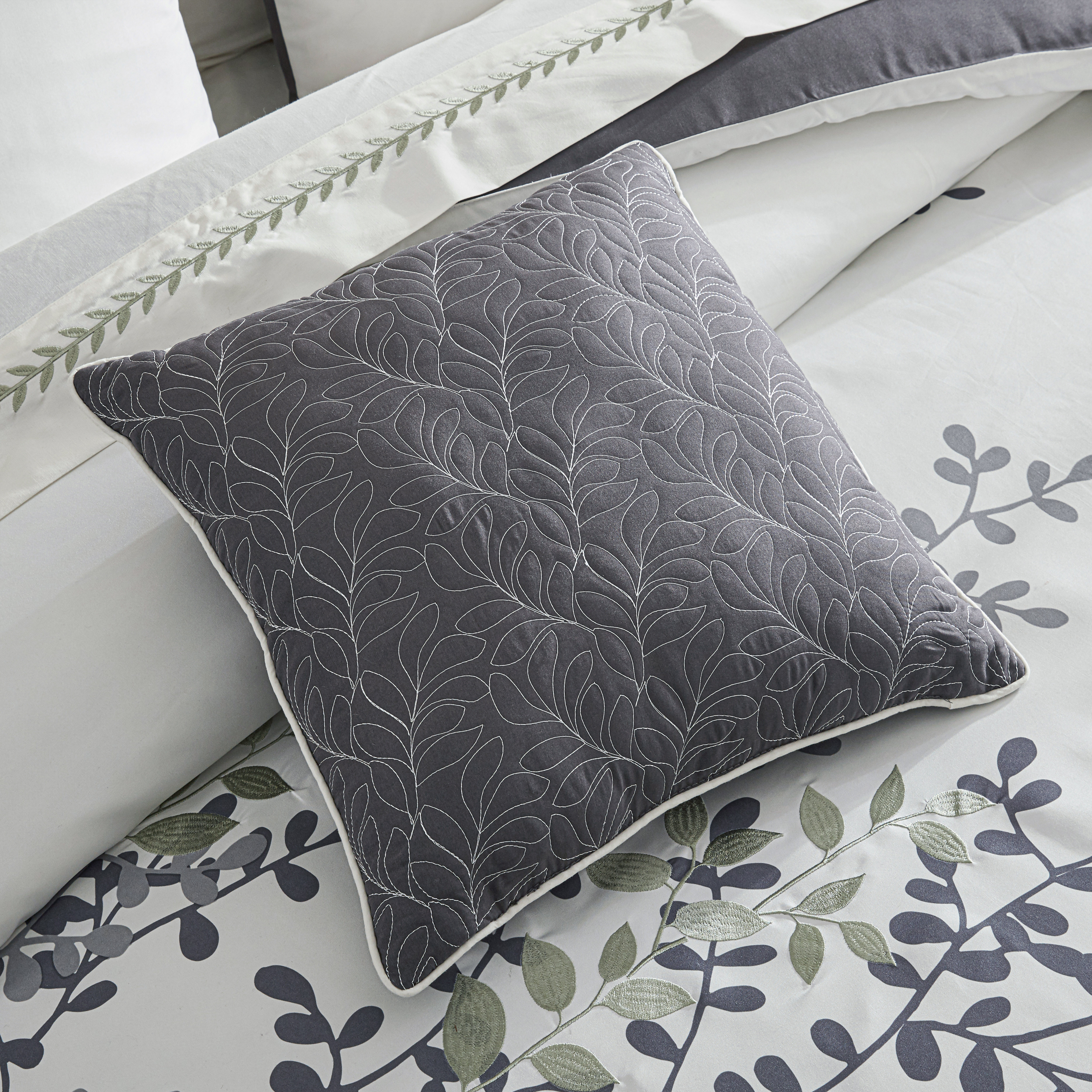 Hotel Style 14 Piece Bed-in-a-Bag Set, King, Sage, Vine Print with Embroidery, Polyfil