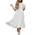 thumbnail image 2 of SAYOO Women Summer Casual Midi Dress Solid Color Flare Short Sleeve Ruched Dress Fashion Tie-Up Loose A-line Dress, 2 of 6