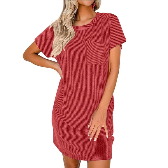 Ekouaer Ladies Sleepwear Short Sleeve Casual Night Shirt Stretchy Viscose Sleep Dress with Pocket Loungewear
