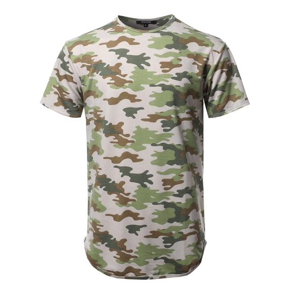 FashionOutfit Men's Casual Crew Neck Camouflage Scallop Hem Tee - Made In USA