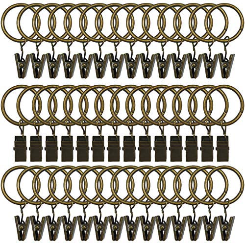 Details about   42 Pack Curtain Rings with Clips Decorative Drapery Rustproof Vintage Compatible 