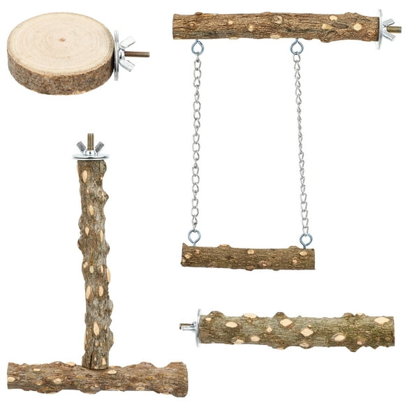 ColoMX 4 Uds perchas de madera para pájaros soporte de percha para loros de madera perchas para jaula de pájaros para periquitos cacatúas accesorios para pájaros para jaulas