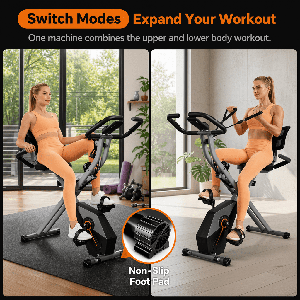 USLIM Foldable Stationary Exercise Bike for Home Cardio Workout, 16-Level Magnetic Resistance, LCD Display, Pulse Sensors, 300 lb Capacity