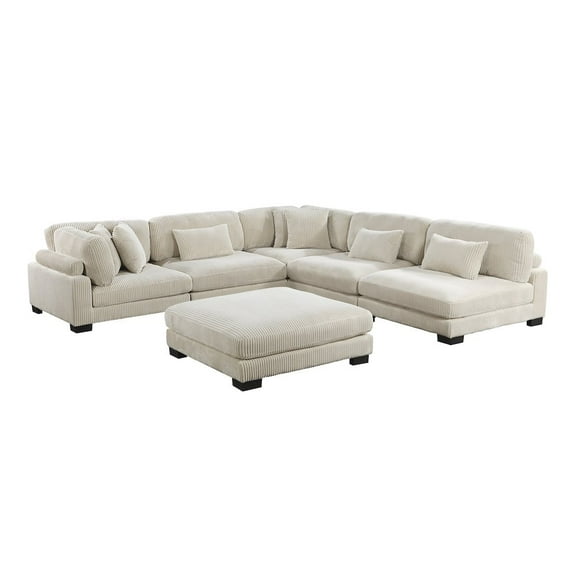 Lexicon Traverse 6-Piece Corduroy Fabric Modular Sectional in Beige