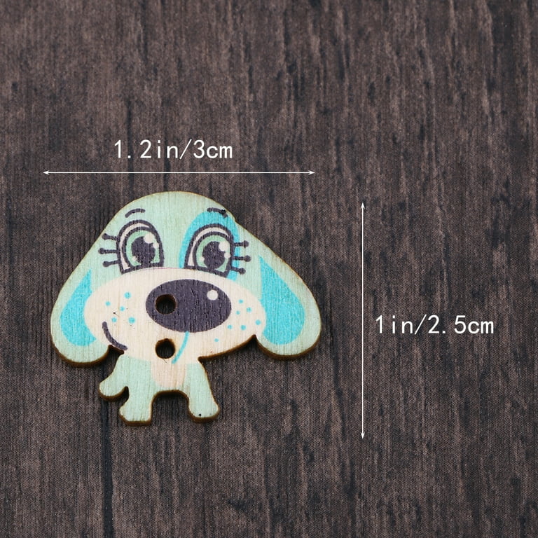 100pcs Wood Dog Buttons Creative DIY Colorful Dog Decor Buttons for Baby Kid Child Mixed Pattern