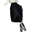 thumbnail image 5 of Seyurigaoka Women Juniors Velvet Pleated Skirts Casual Solid Color Autumn Elastic Waist Long A-line Skirts Streetwear for Teen Girls, 5 of 9