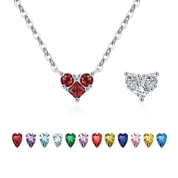 Heshpaws 925 collar en forma de corazón de plata esterlina, collar colgante de plata esterlina de Zirconia 5a de doble cara, regalo de Navidad para el aniversario de la mujer, con caja de regalo