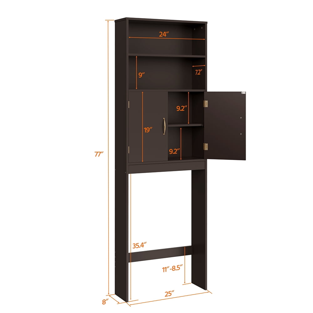 Yaheetech Over-the-Toilet Storage w/ Cabinet & 2 Open Shelves, Espresso