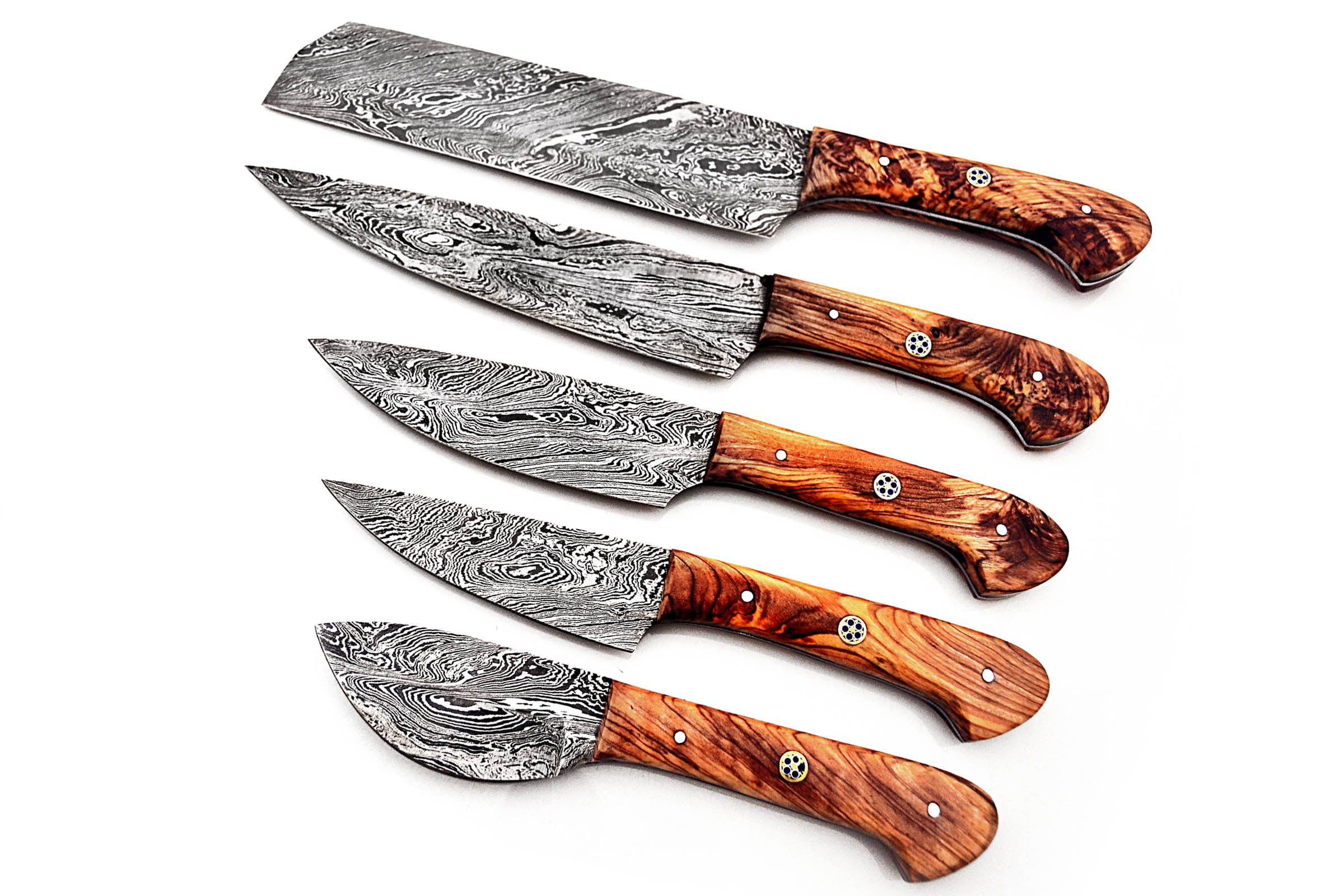 Smart & Sharp Custom Handmade Damascus Chef Knives Set/Kitchen Knives 5 Pieces Set 17324 (Olive wood)