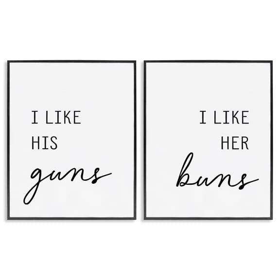 Like His Guns & Her Buns 2 Piece Black Framed Giclee Art Set, design by Lettered and Lined