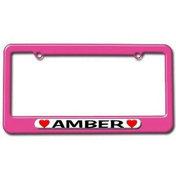 Amber Love with Hearts License Plate Tag Frame, Pink Color