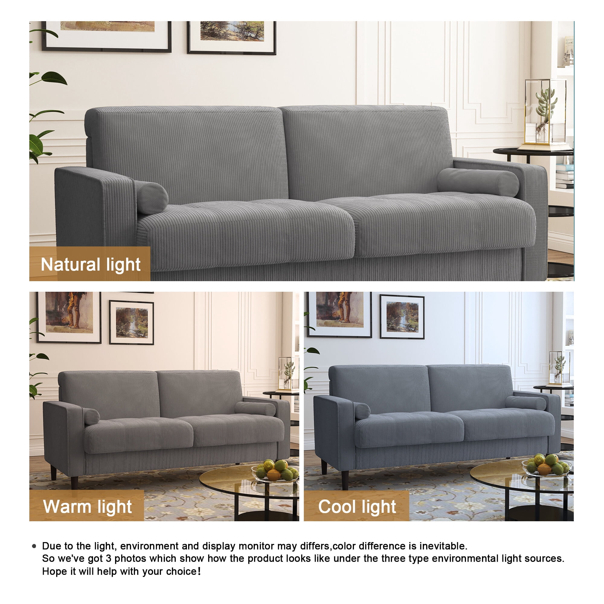 UIXE 62'' Loveseat Sofa for Living Room Indoor 2-seater Sofa Small Couch for Bedroom Office, Light Grey